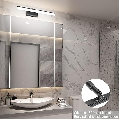 Miniatura 3 de Aipsun Lámpara LED negra de 24 pulgadas, ajustable, moderna, para tocador de baño, sobre espejo, 5500 K