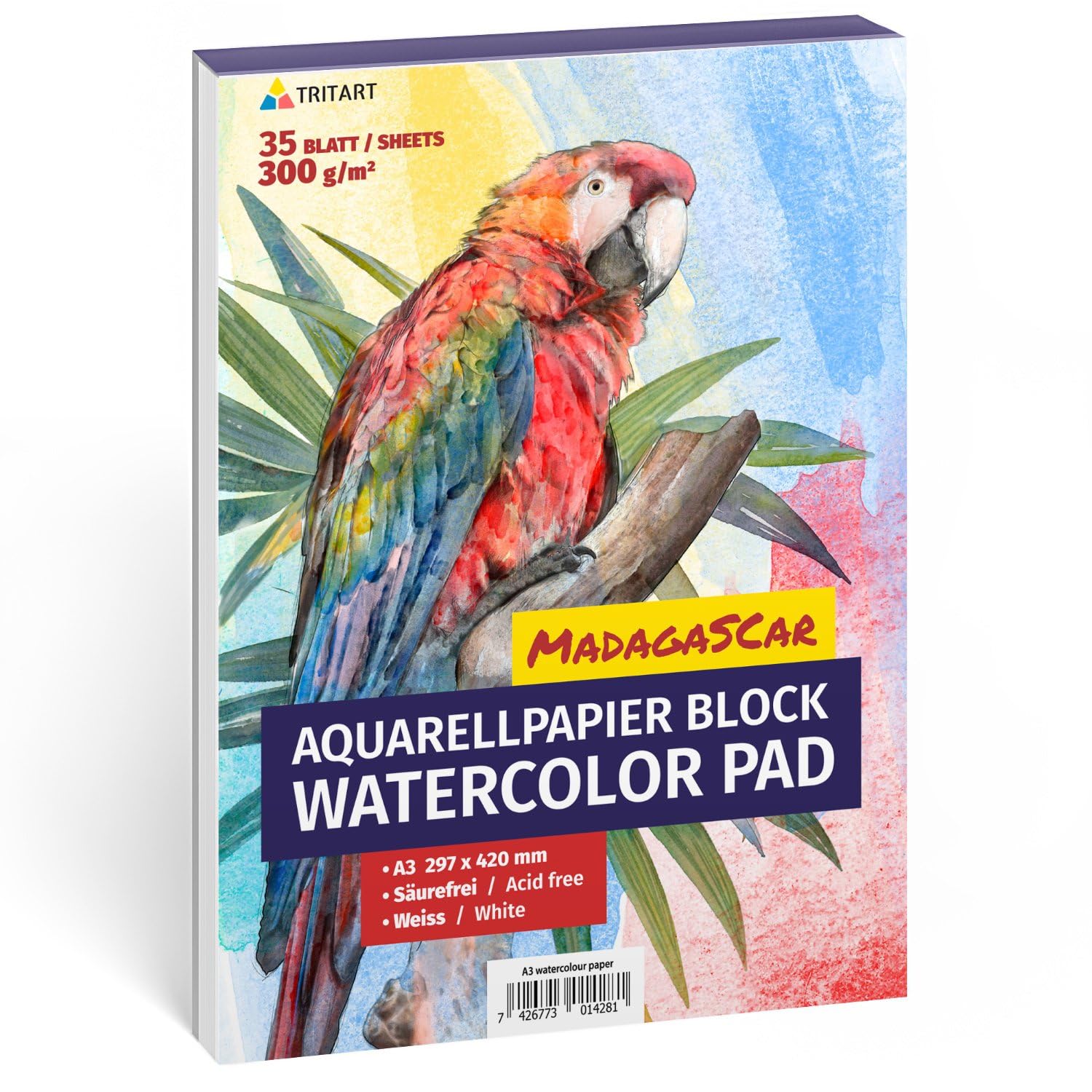 Tritart White A3 Size Watercolour Paper - Mixed Media Art Sketch Pad - 300 Gsm Cartridge Paper - Thick Acrylic Paper Artists Sketchbook For Drawing Board Or Painting