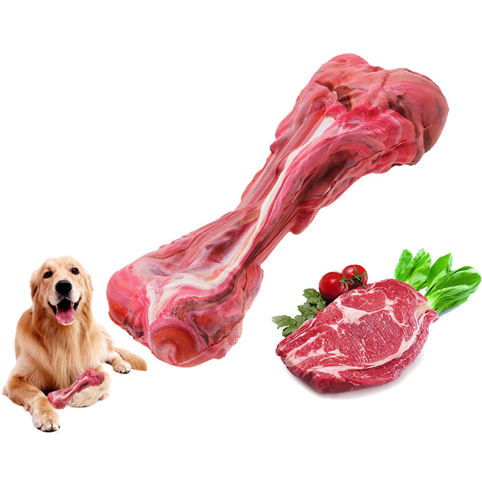 FSZMMJJ Indestructible Dog Bone Chew Toy, Natural Solid Rubber Construction Meat-Coloured Bone Design, Interactive Training Accessory for Pet Teeth Grinding,Puppy Teething Toys for Boredom