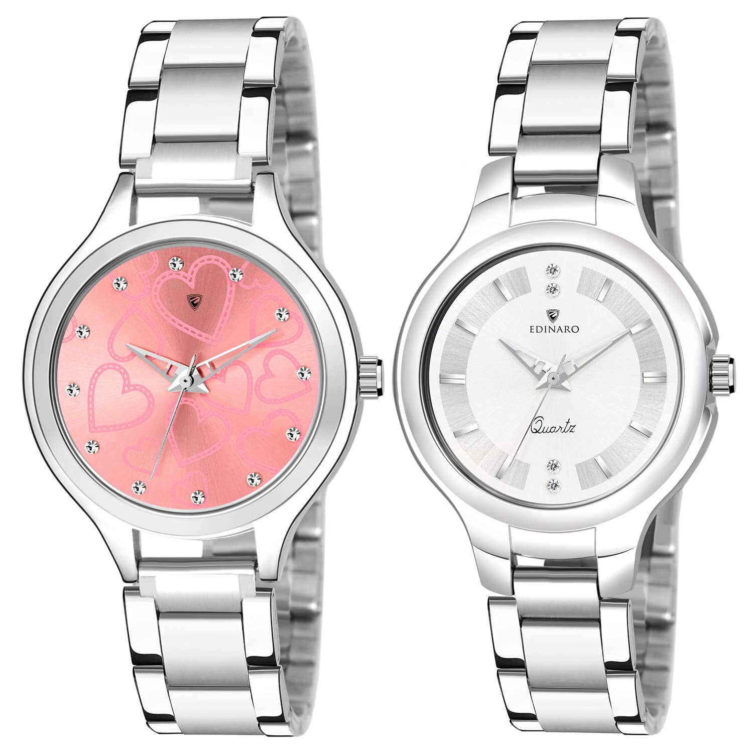 EDINARO Analogue Round Studed Dial with Silver Bracelet Strap Girls & Womens Wrist Watch (Pack of 2) (B09P1H2BWY) Amazon Price History, Amazon Price Tracker