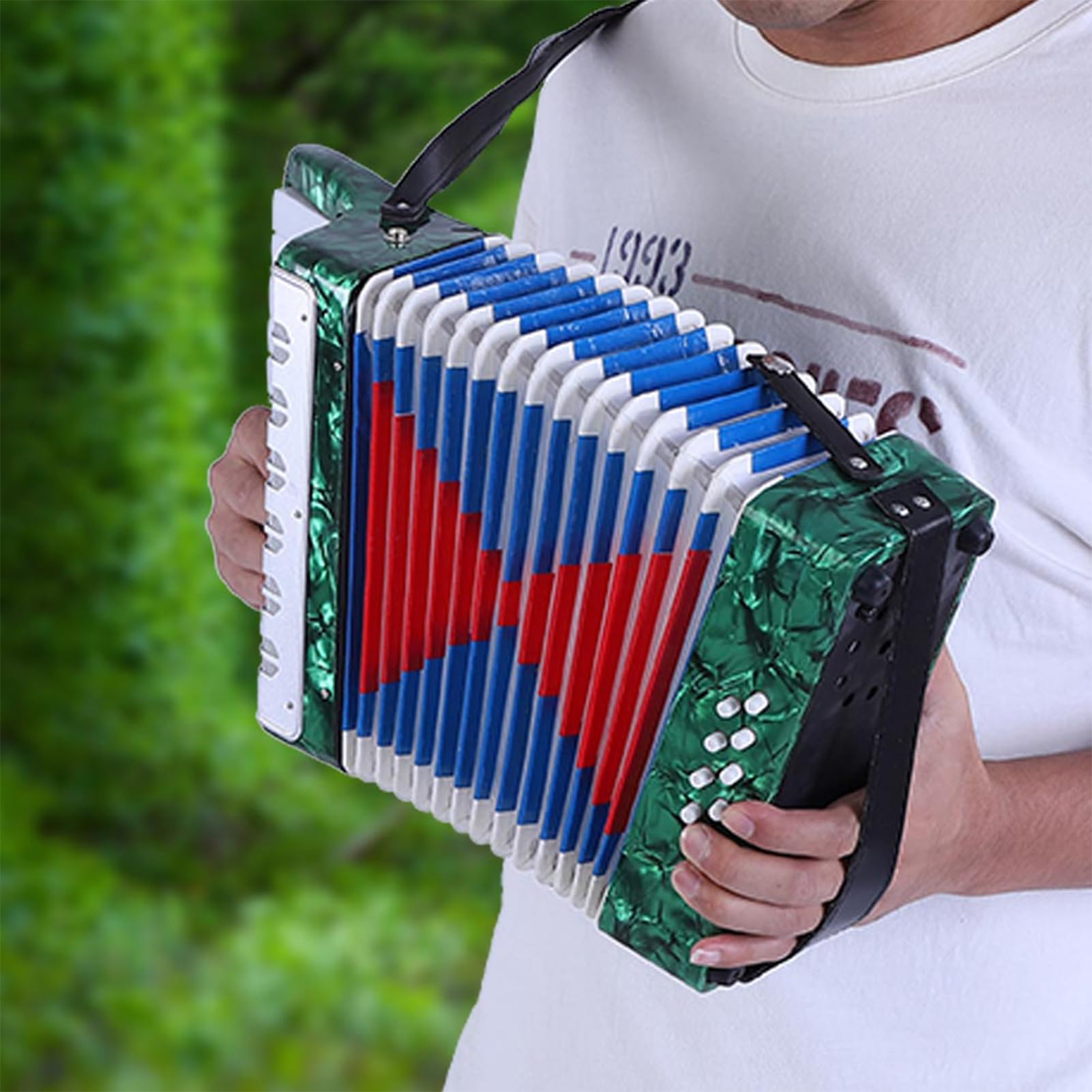 Domary Fisarmonica 17 Tasti 8 Bassi Strumento Musicale per Pianoforte per Principianti Leggero Resistente Durevole Cinturino Regolabile Bambini Rosso Blu Verde Blu Navy (Verde)