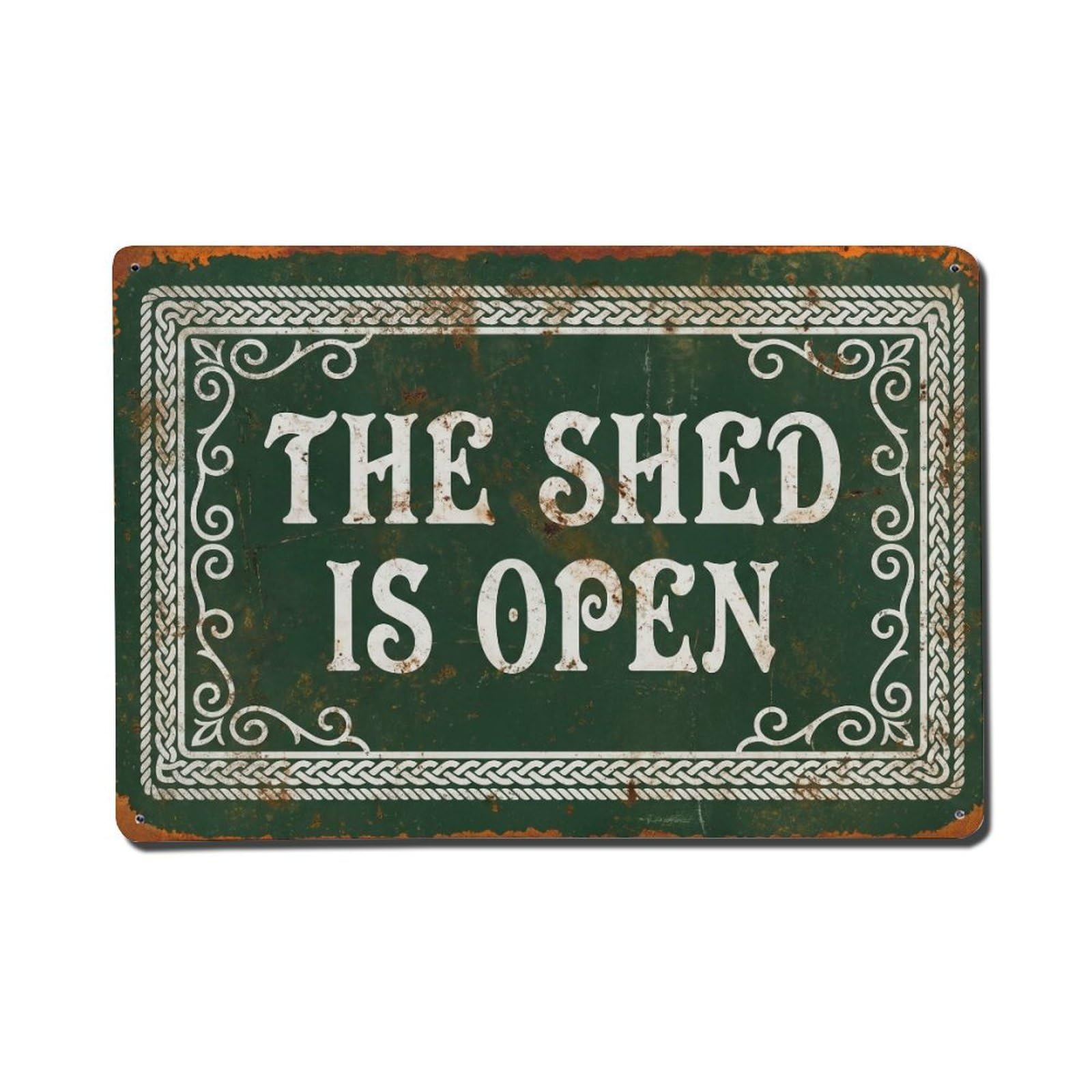 Aesthetic Shed Open Workshop Tools Distressed Metal Tin Sign Plaque Wall Decor for Cafe, Man Cave, Club Bar, Office, Home Garden Round Metal Poster 8x12Inch