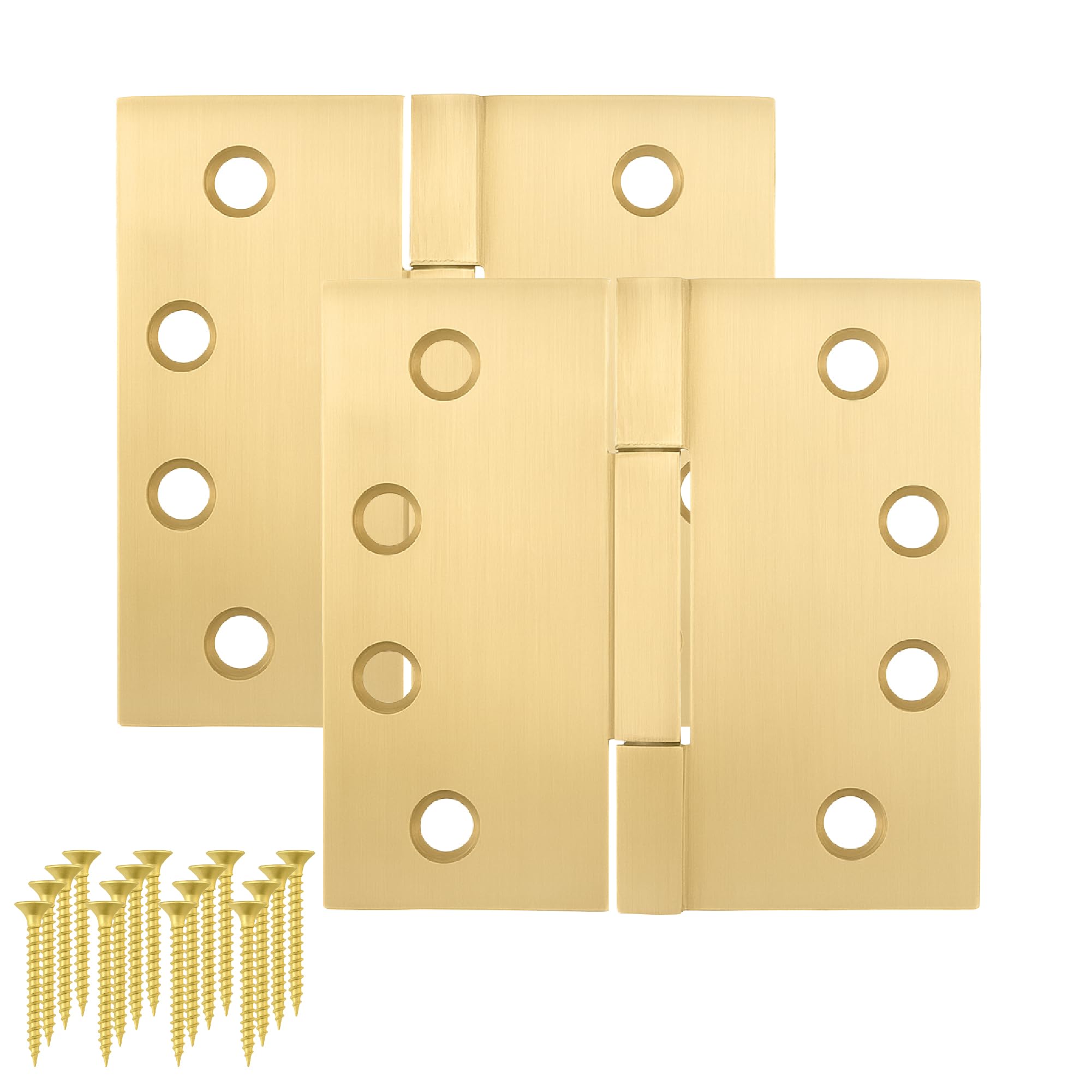 MEGA HANDLES Door Hinges with Square Corners (2 Pack) - 4x4'' Brass Gold Door Hinges, Interior Heavy Duty Hinges for Bedroom, Bathroom - Screws