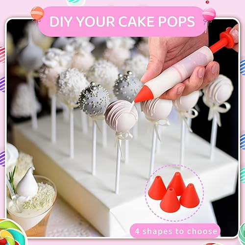 Miniatura 4 de Kit de cake pop, incluye 100 palitos y envoltorios para tartas, 100 lazos giratorios, 1 cuchara de pastel y bolígrafo decorativo, herramientas para