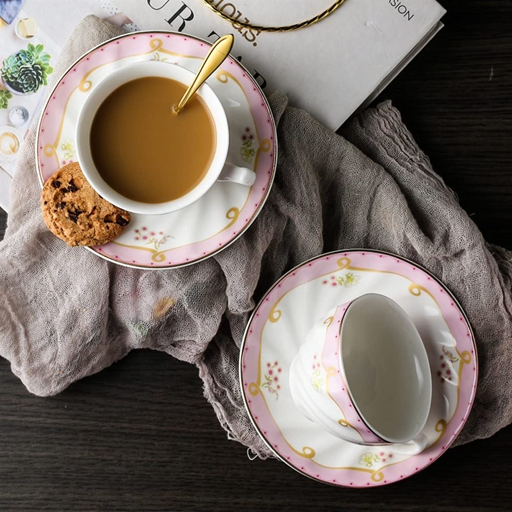 Taza de té de cristal, taza de té de flores, taza de café de cristal, taza de café de cerámica reutilizable y juego de platillos, 6.12 oz/180 ml, bonitas tazas de café con leche reutilizables, tazas d