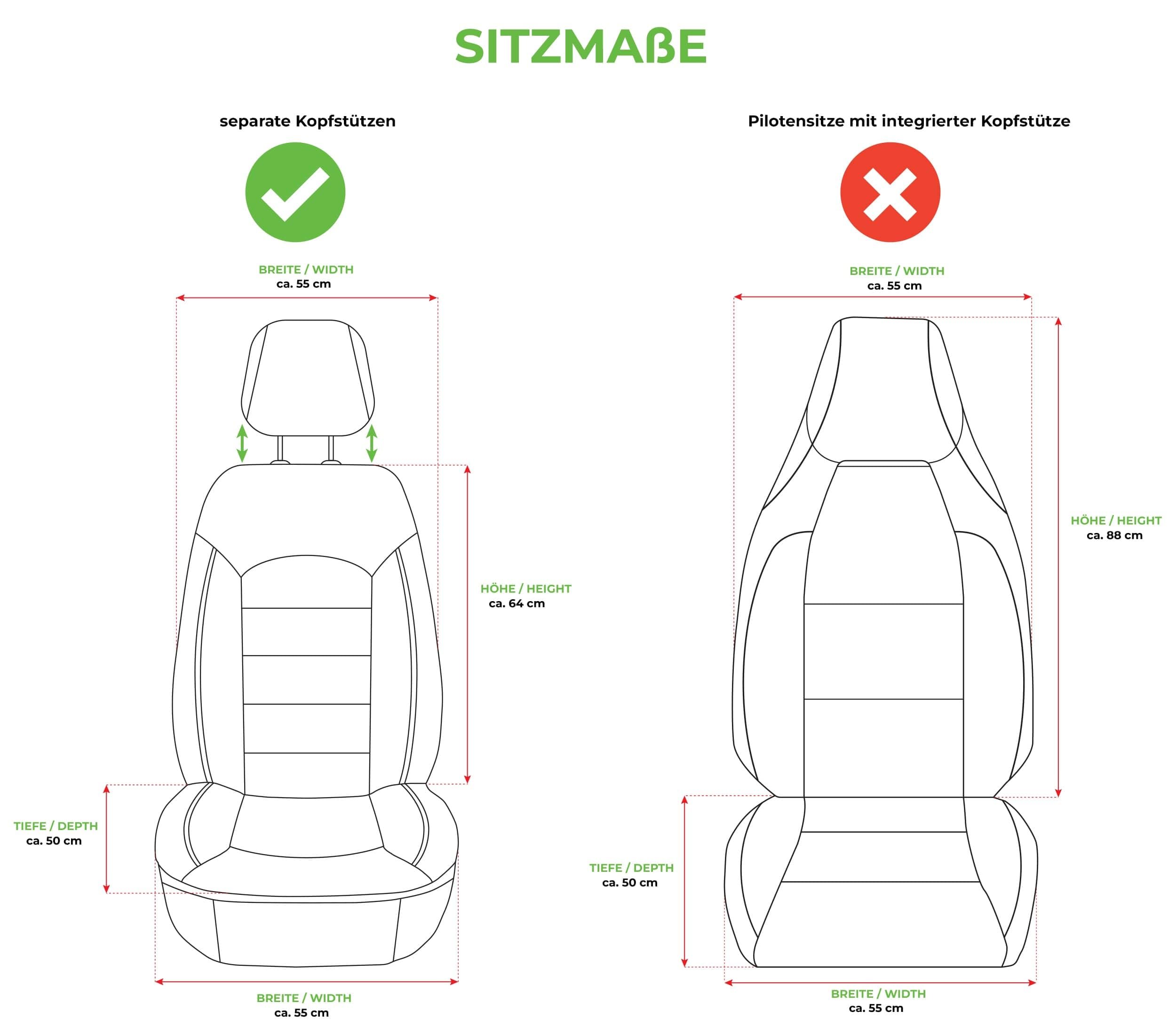 BREMER SITZBEZÜGE Wymiary pokrowców na siedzenia pokrowce ochronne do VW Tiguan 3 V1 rok produkcji od 2024