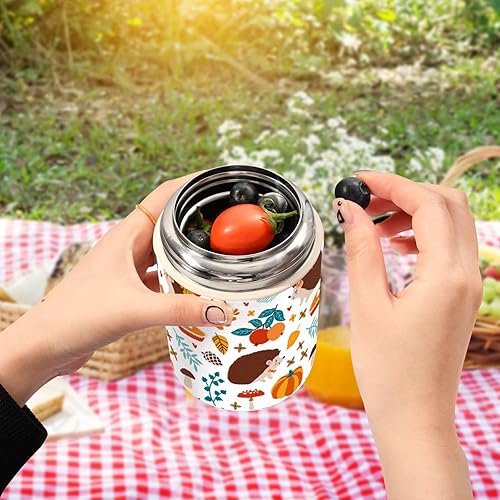 Miniatura 5 de MCHIVER Hedgehogs Pumpkin Food Jar with Spoon Stainless Steel Vacuum Insulated Food Container 17 oz Thermos for Adults