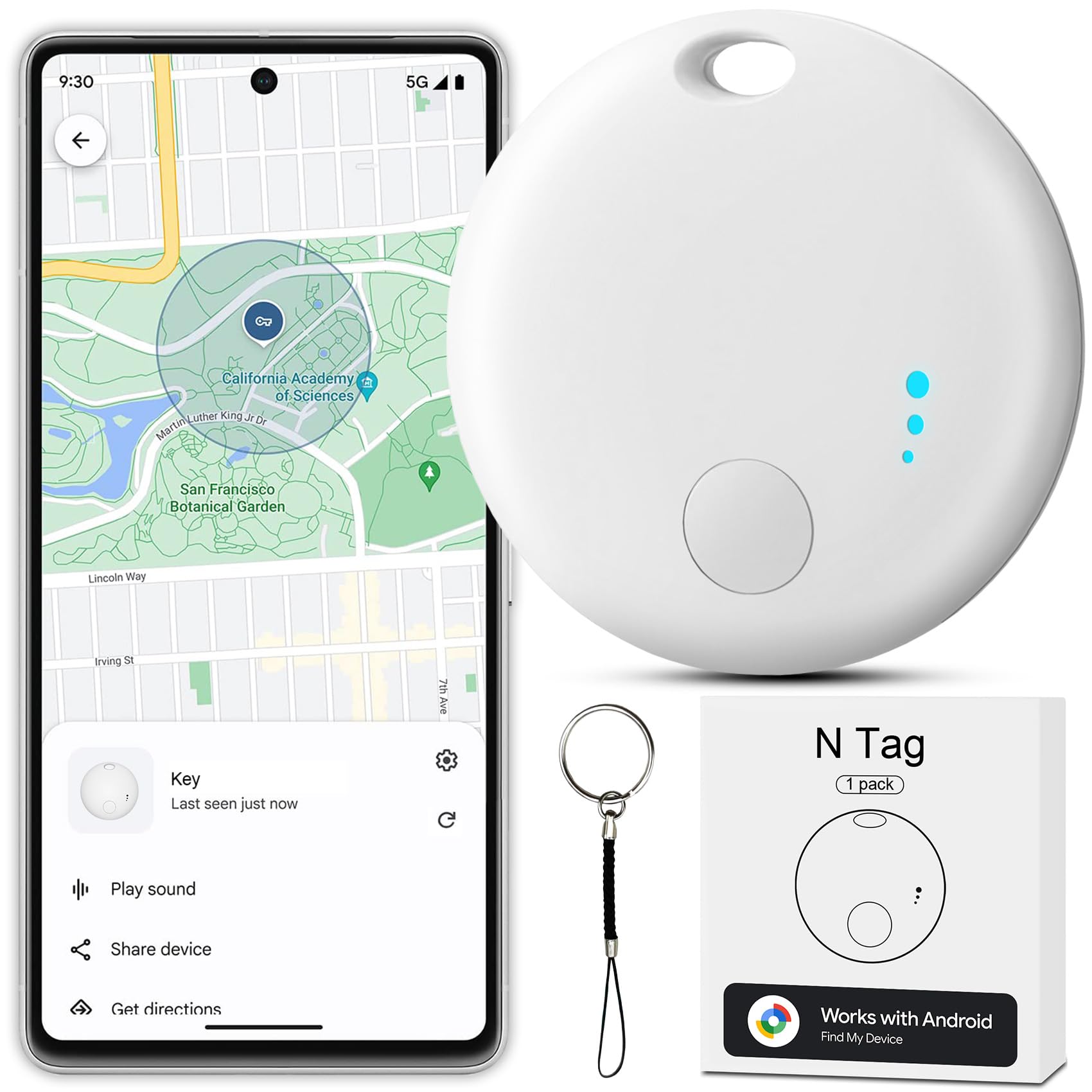 Bluetooth Tracker for Android, Item Finder Work with Google Find My Device App, Smart Tracking Tag for Keys Wallet Bags Pets ONLY Android, Item Locator for Luggage, Backpack