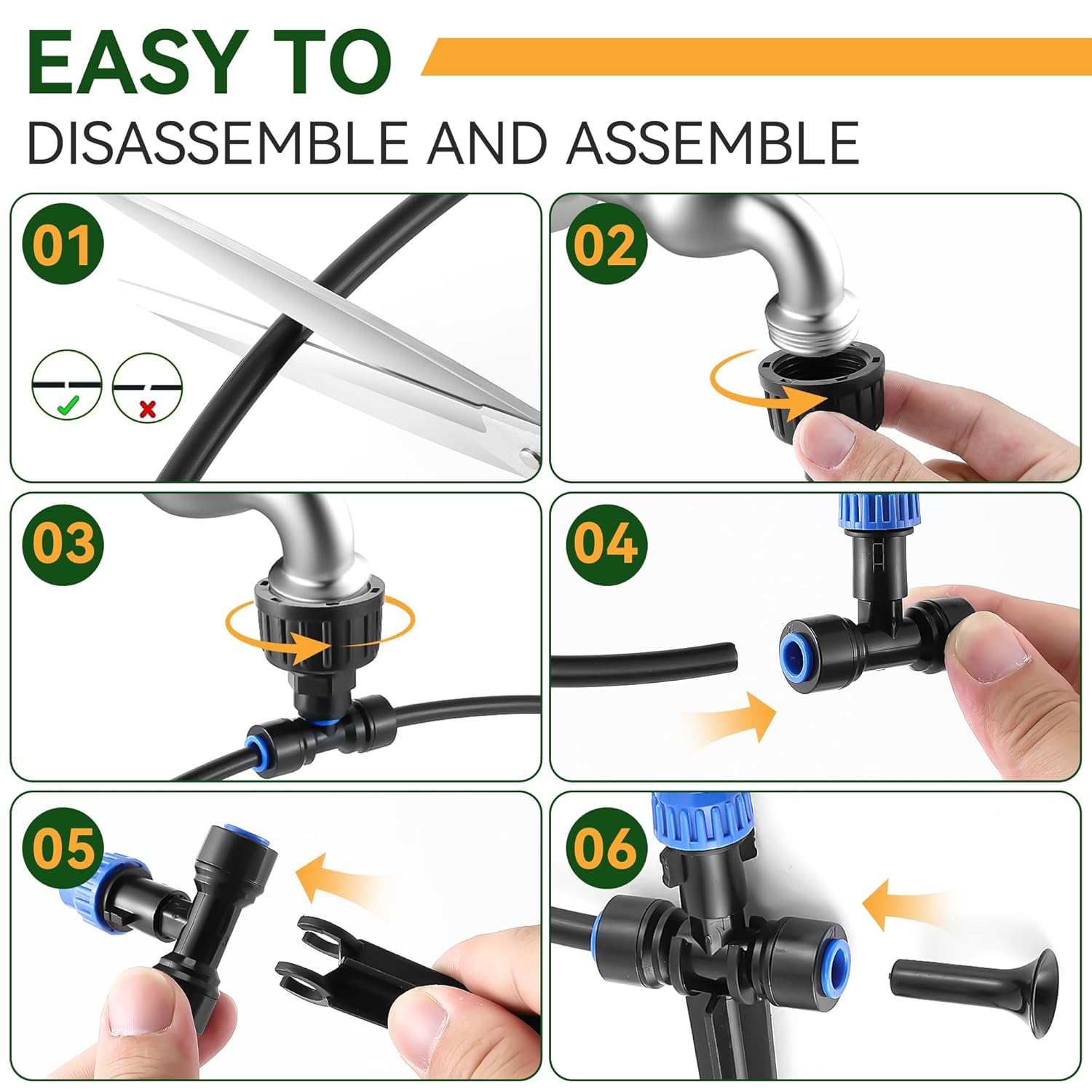 Meonum 65FT Greenhouse Watering System, Quick Connector Hanging Plant Watering System Automatic Mist Irrigation Kit with 1/4'' Blank Tubing, Two way Faucet Connector, Adjustable Misting Nozzle(2 Pack)