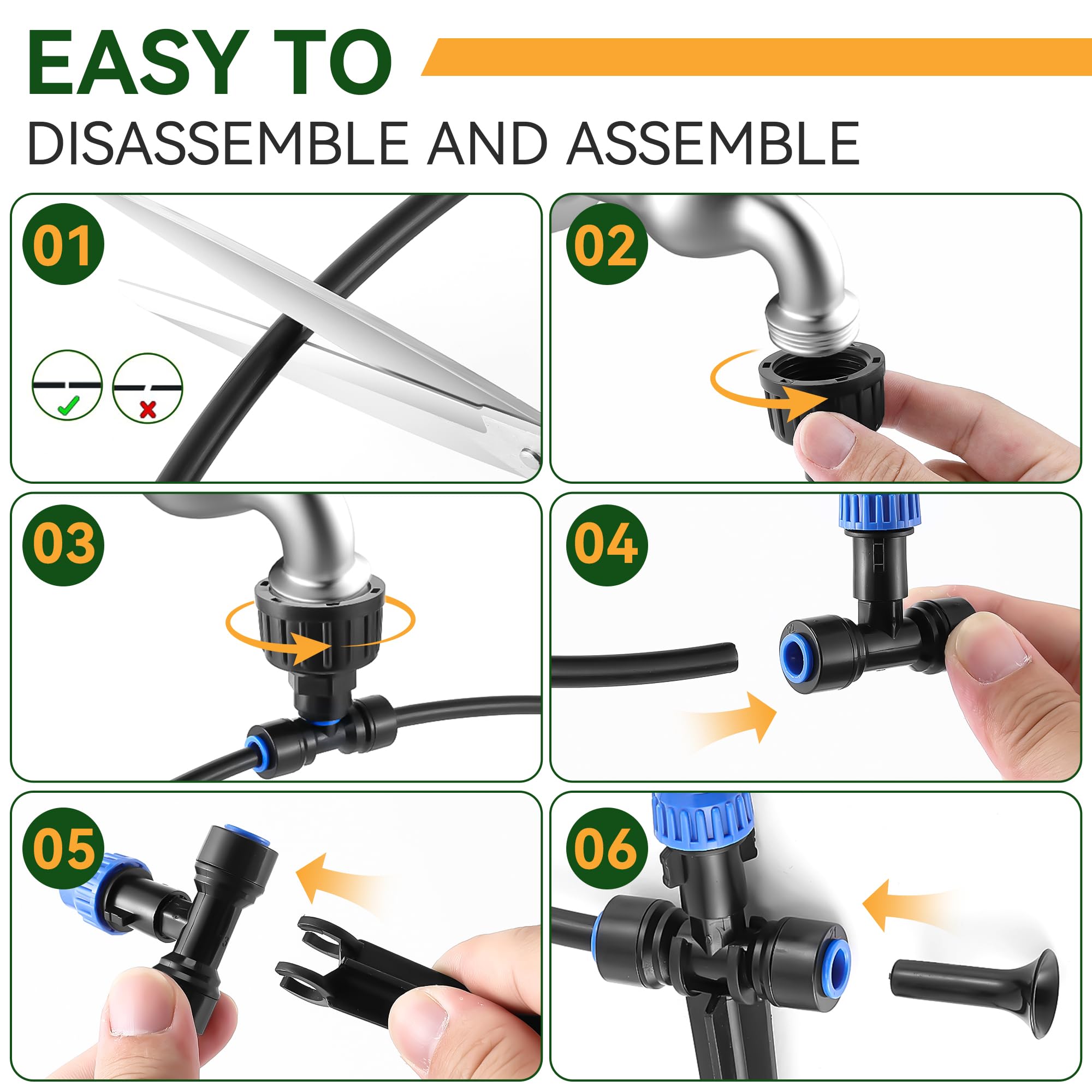 Meonum Sistema de riego de invernadero de 65 pies, conector rápido, sistema de riego automático para plantas, kit de sistema de riego por goteo con tubo en blanco de 1/4 pulgadas, conector de grifo de