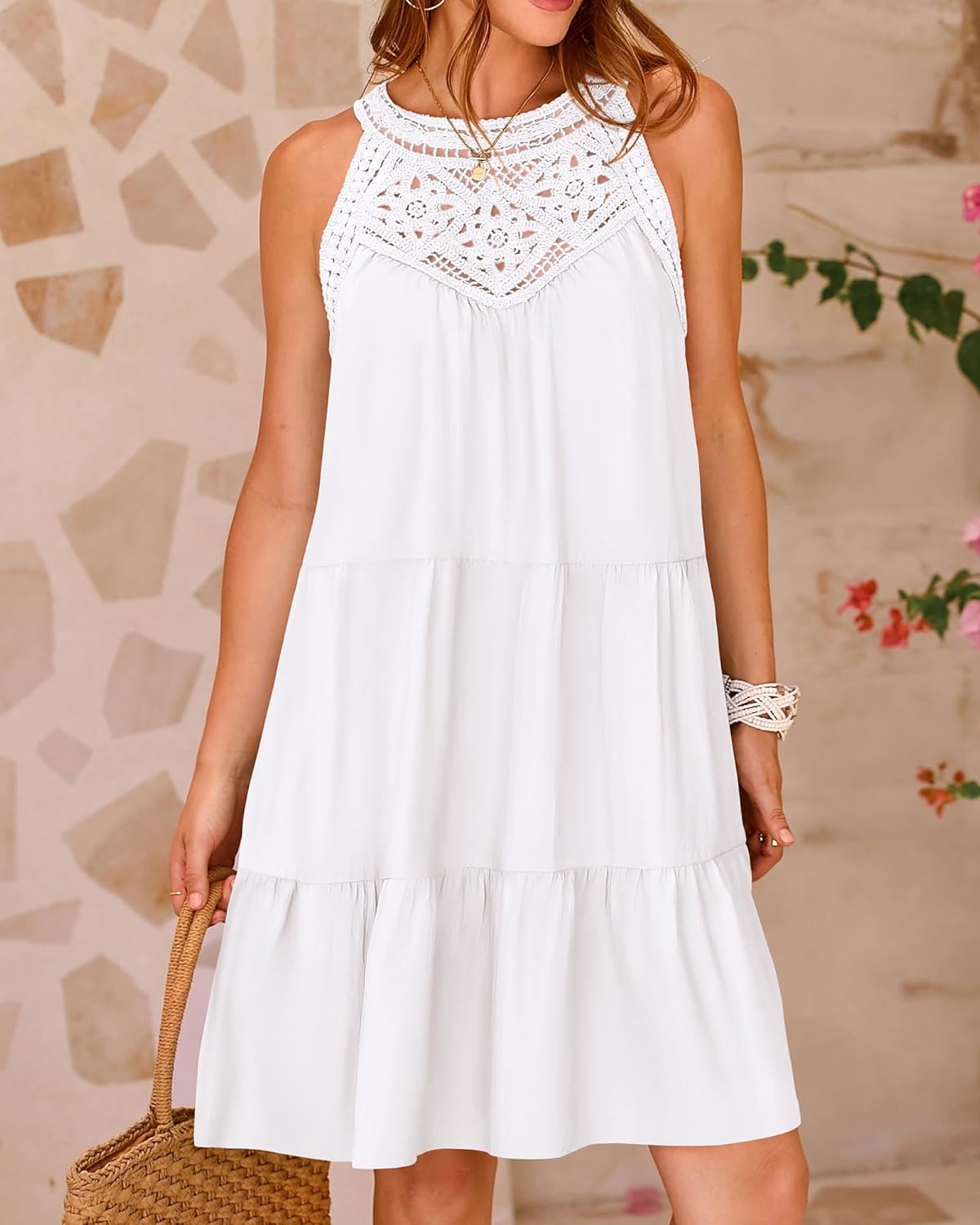 KIRUNDO Women Summer Halter Sundress 2026 Spring Casual Sleeveless Boho A Line Mini Beach Vacation Dress Cruise Resort Wear