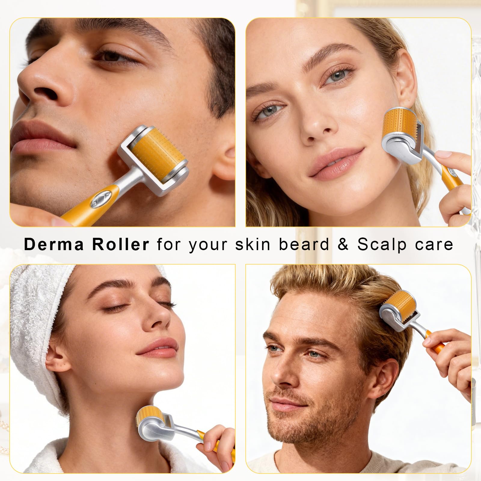 Dermaroller 0,5mm Titanio para Cara, Pelo y Barba - 192 Agujas Individuales Reales de Titanio - Rodillo Microneedling Profesional para Crecimiento de Barba Hombre, Pelo más Denso y Cuidado de la Piel
