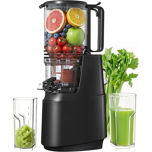 Cold Press Juicer, Juicer Machines with 5.3" Wide Feed Chute, Slow Masticating Juicer for High Yield with Whole Fruits and Vegetables, Easy to Clean, Easy to Assemble (Black)