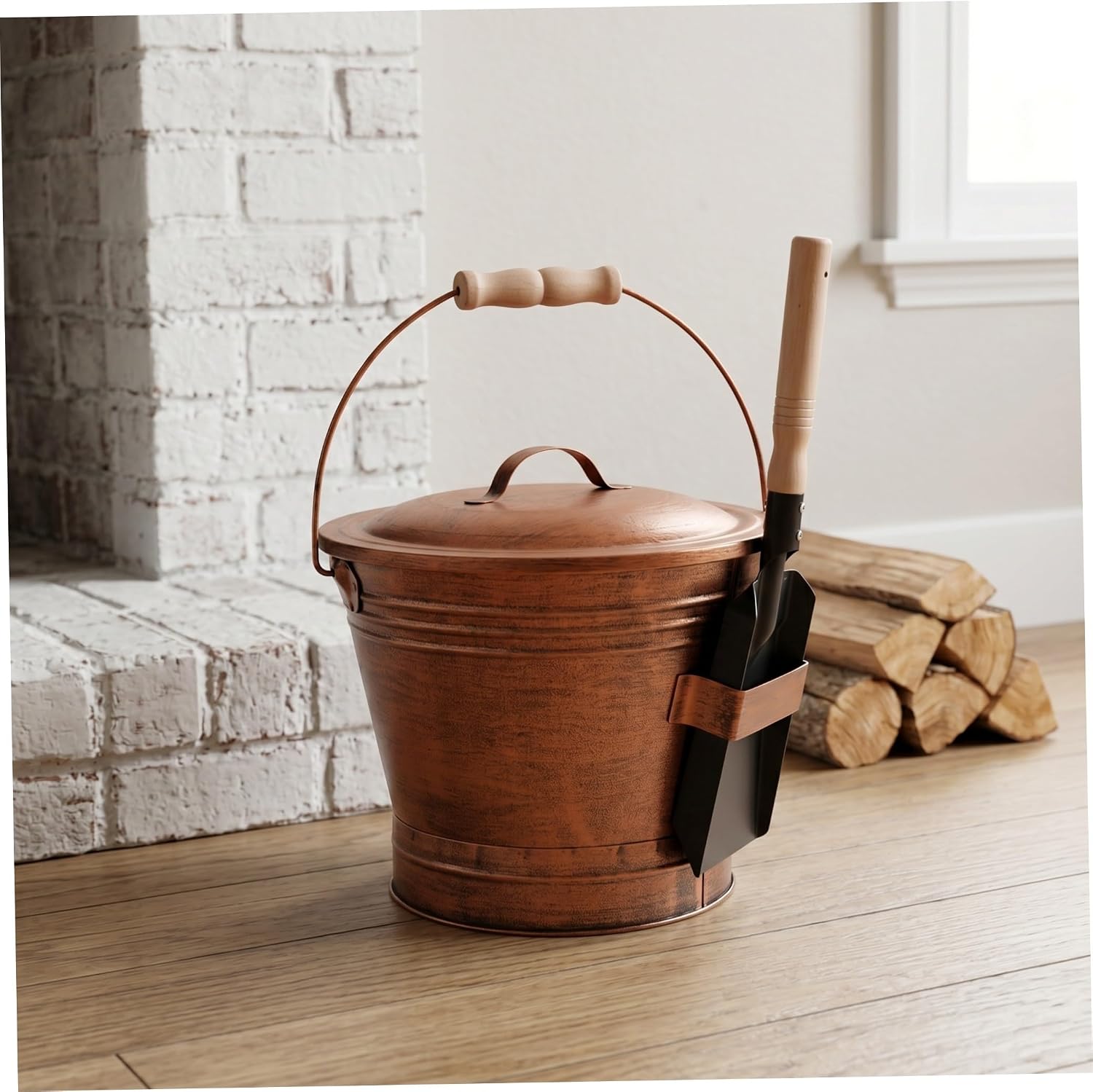 Ipetboom Fireplace Ash Bucket with Metal Shovel, Golden Iron Tool Set