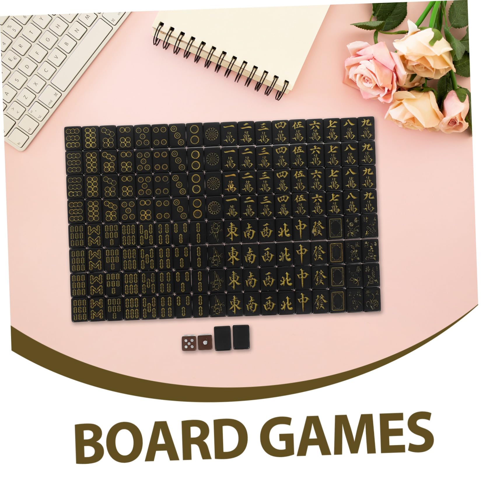 TOYANDONA Tragbares Mini Mahjong Set Luxus Schwarz Gold Mahjong Spielsteine mit Würfeln Kompaktes Chinesisches Reisespiel für Outdoor Familie und Wohnheim Platzsparendes Unterhaltungsspiel