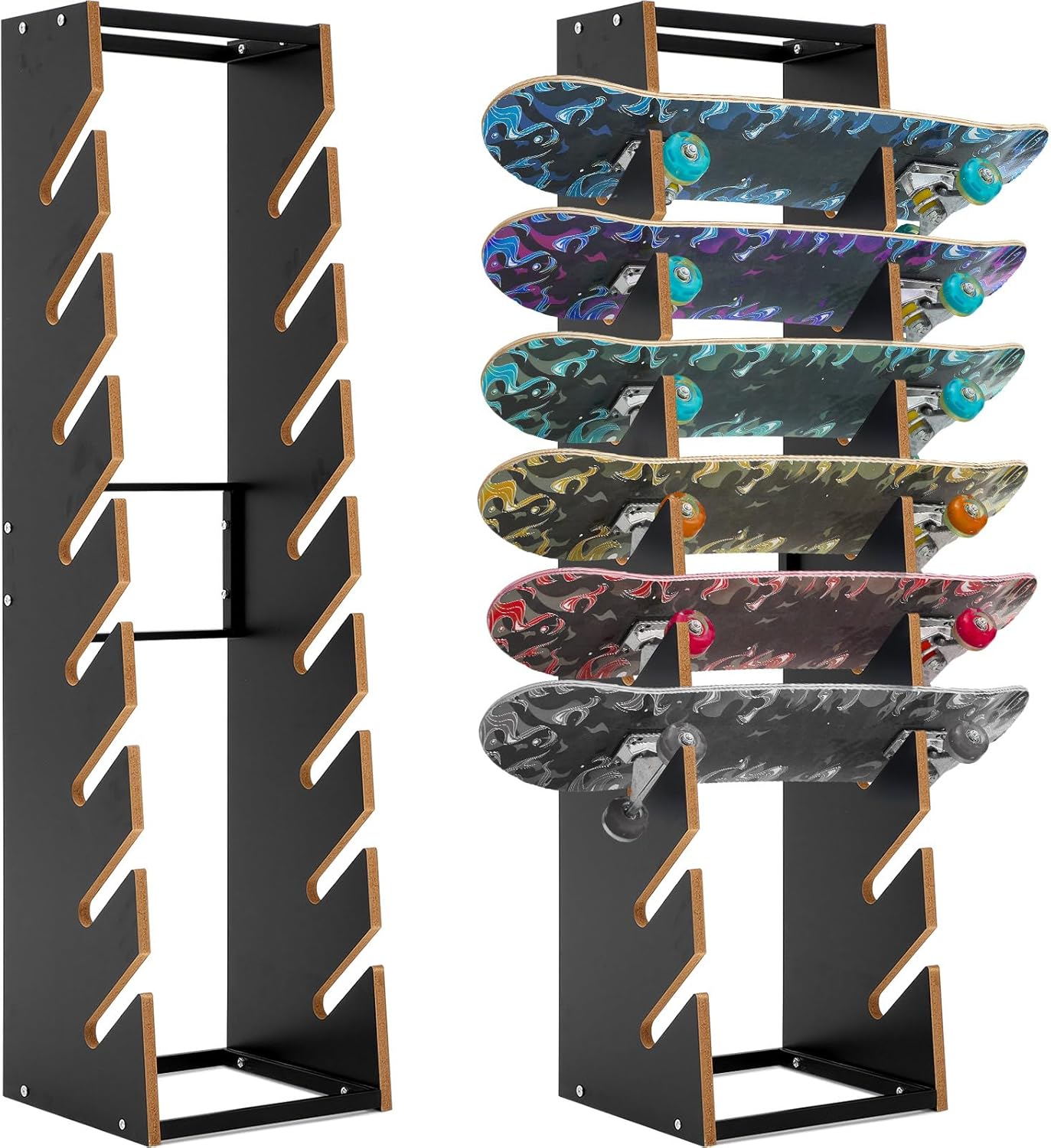 Vercraft Wooden Skateboard Rack Floor Skateboard Stand Holder 8-Layer Skateboard Holder Skateboard Display Organizer for Storage Decks Longboards Garage Standard Skateboards Mini Cruiser Skateboards
