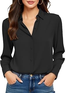 COUXILY Women's Non-Iron Wrinkle-Free Button Down Shirt Mulberry Silk Long Sleeve Blouse Casual Work Top