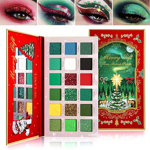 Afflano Paleta de sombra de ojos de maquillaje navideño, paleta de sombra de ojos multicromada roja y verde, alta pigmentación, sombra de ojos verde disponible en Yaxa Colombia
