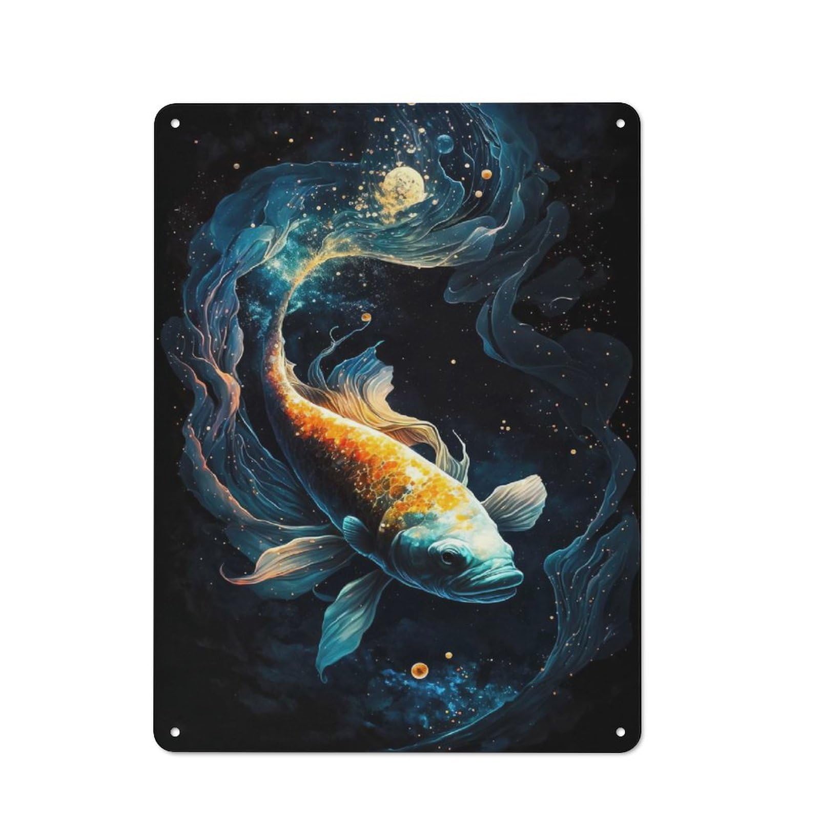 Junmoney Cosmic Koi 4 Metal Wall Sign 40X30cm Featuring For Café Or Restaurant, For Vintage Wall Decor Fans, For Metal Sign Collectors