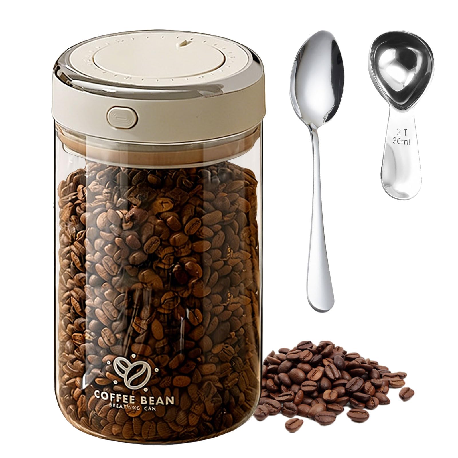 Joyseedi Airtight Coffee Bean Storage Container with One-way CO2 Valve, Food Containers with Lids Borosilicate Glass Coffee Canister with Date Tracker Storage for Sugar Tea and Nuts (Small, 1100ml)
