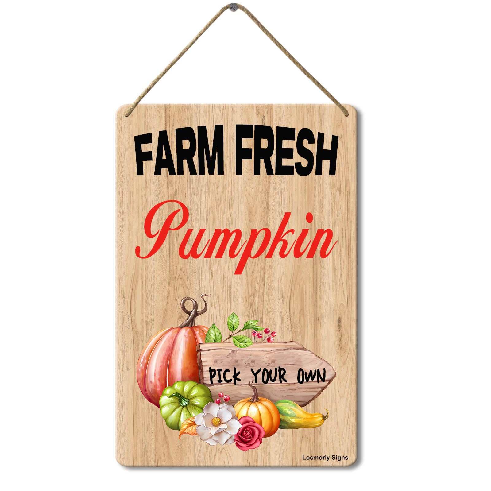 Wooden Sign Farm Fresh Pumpkin Sign, 8x12 Inch, Vintage Harvest Fall Hanging Wall Door Decoration