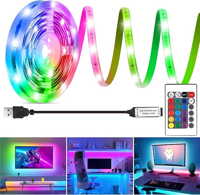 Ruban LED d'arrière-plan pour TV 6,56 pi, 2 m Ruban LED RGB pour TV de 40 à 60 po, Kit d'arrière-plan USB pour TV avec télécommande, Ruban LED étanche IP65 pour HDTV Chambre Moniteur PC Bureau