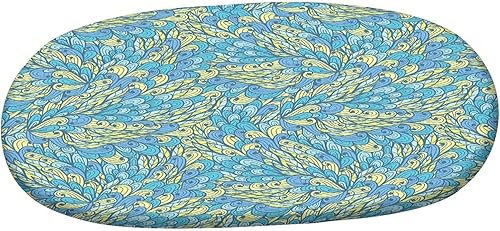 Miniatura 3 de Mantel ovalado ajustable, color amarillo y azul, con bordes elásticos de poliéster, estampado de remolinos florales, curvas y flores, se adapta a