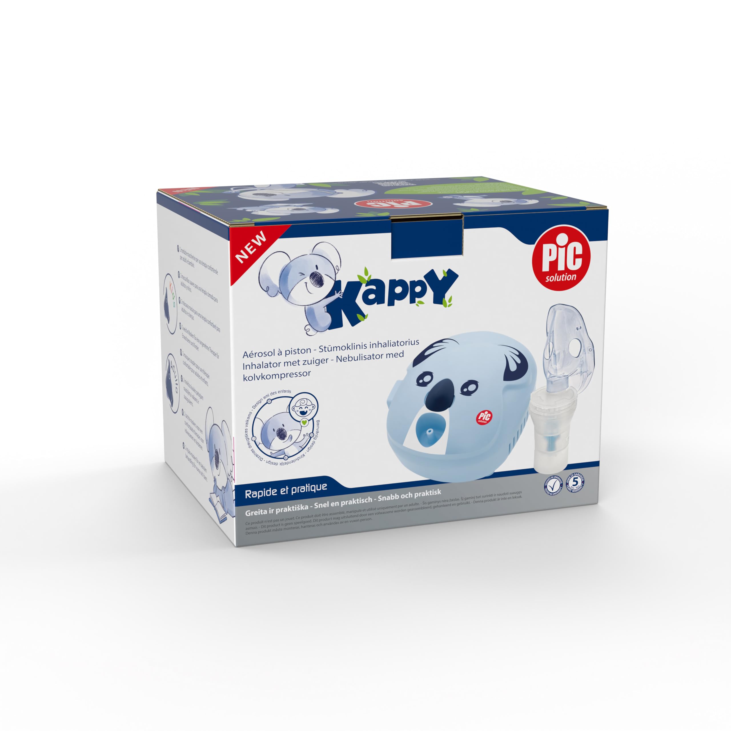Pic Solution - Kappy aerozol z mikrotłokami, cichy, do terapii aerozolowej, w komplecie z akcesoriami, w kolorze białym, niebieskim i jasnoniebieskim