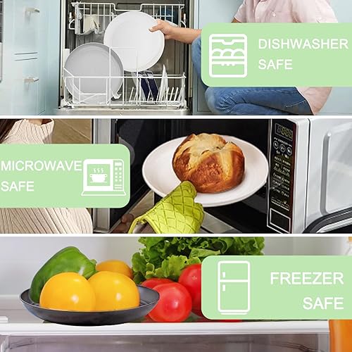 Miniatura 6 de Supernal Juego de vajilla de paja de trigo de 32 piezas, platos y cuencos, platos de plástico reutilizables, aptos para microondas y lavavajillas,