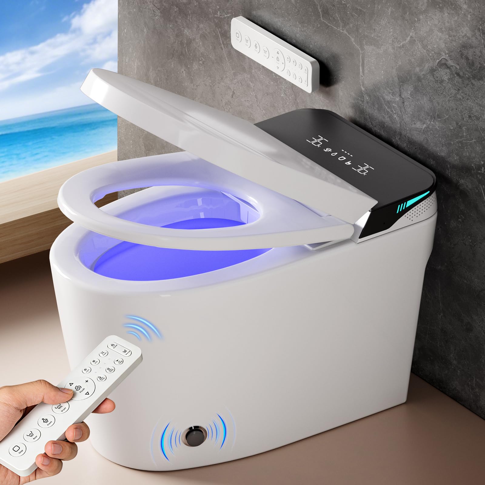 Photo 1 of Smart Bidet Toilet, One Piece Elongated Heated Toilet with Auto Open Close,Auto Flush,Foot Sensor,Warm Water Wash,Air Dryer,Self-Cleaning Nozzle,ADA Compliant Height, Tankless Modern Bathroom Toilet
