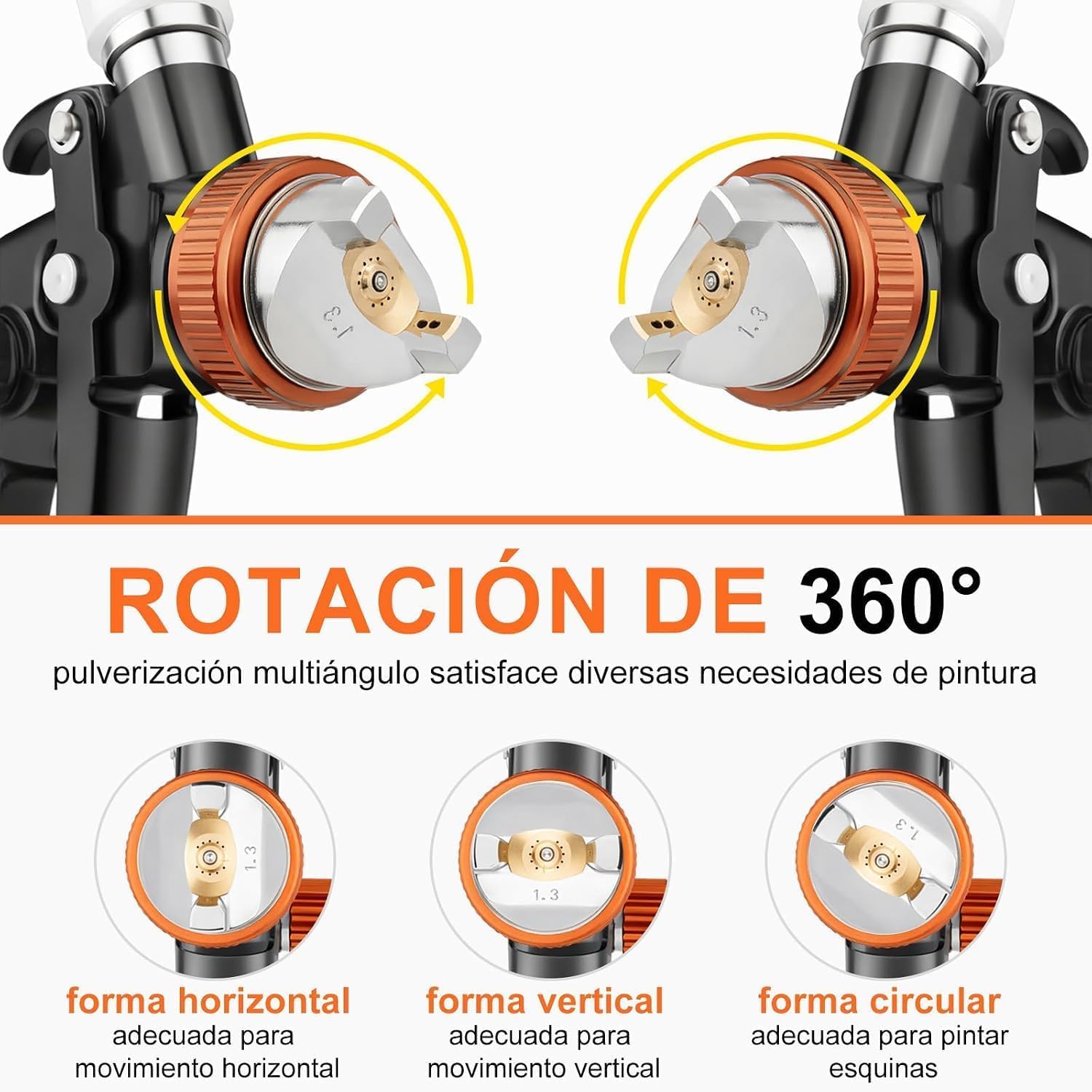 Pistola Pintura HVLP 819C, 3 boquillas 1,3/1,7/2,0mm, Vaso plástico 600ml