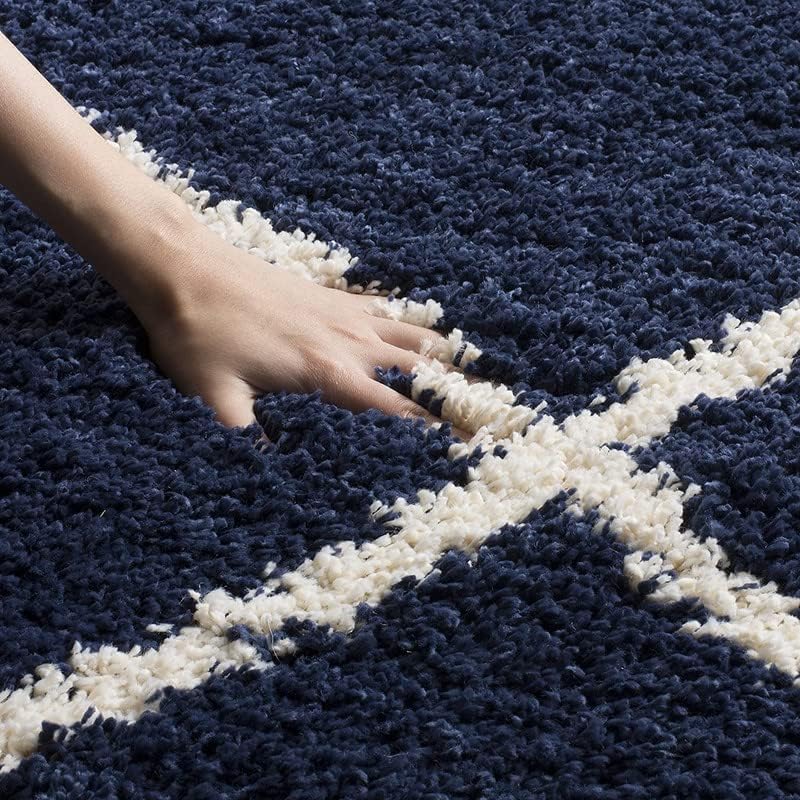 Image of AROMICK Modern Polyester Anti Slip Shaggy Fluffy Rug and Carpet for Living Room, Bedroom & Dining Room (4 x 6 Feet, Blue Ivory Box)