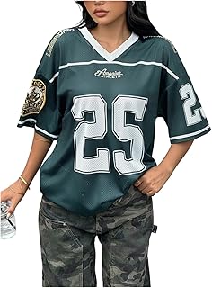 RoseSeek Girl's Jersey Shirts Number Print Graphic Tees V Neck Mesh Y2K Tops Sport Jersey Streetwear Price In India