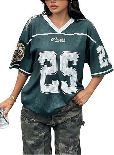 RoseSeek Girl's Jersey Shirts Number Print Graphic Tees V Neck Mesh Y2K Tops Sport Jersey Streetwear