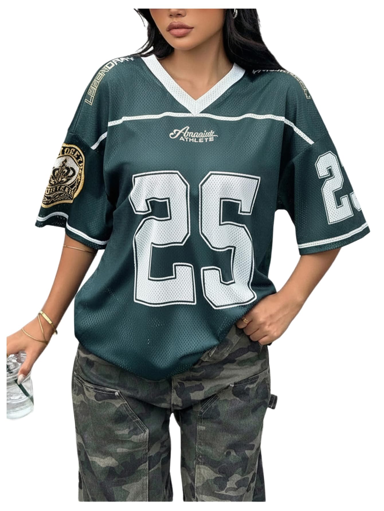 RoseSeek Girl's Jersey Shirts Number Print Graphic Tees V Neck Mesh Y2K Tops Sport Jersey Streetwear-image-34