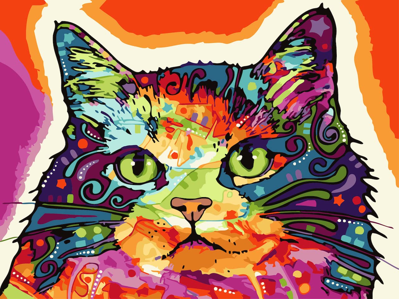 LukFun Paint by Numbers for Adults, Cat Paint by Number Kits for Kids, 11.8 x 15.7 inch (Color Cat, Without Frame)