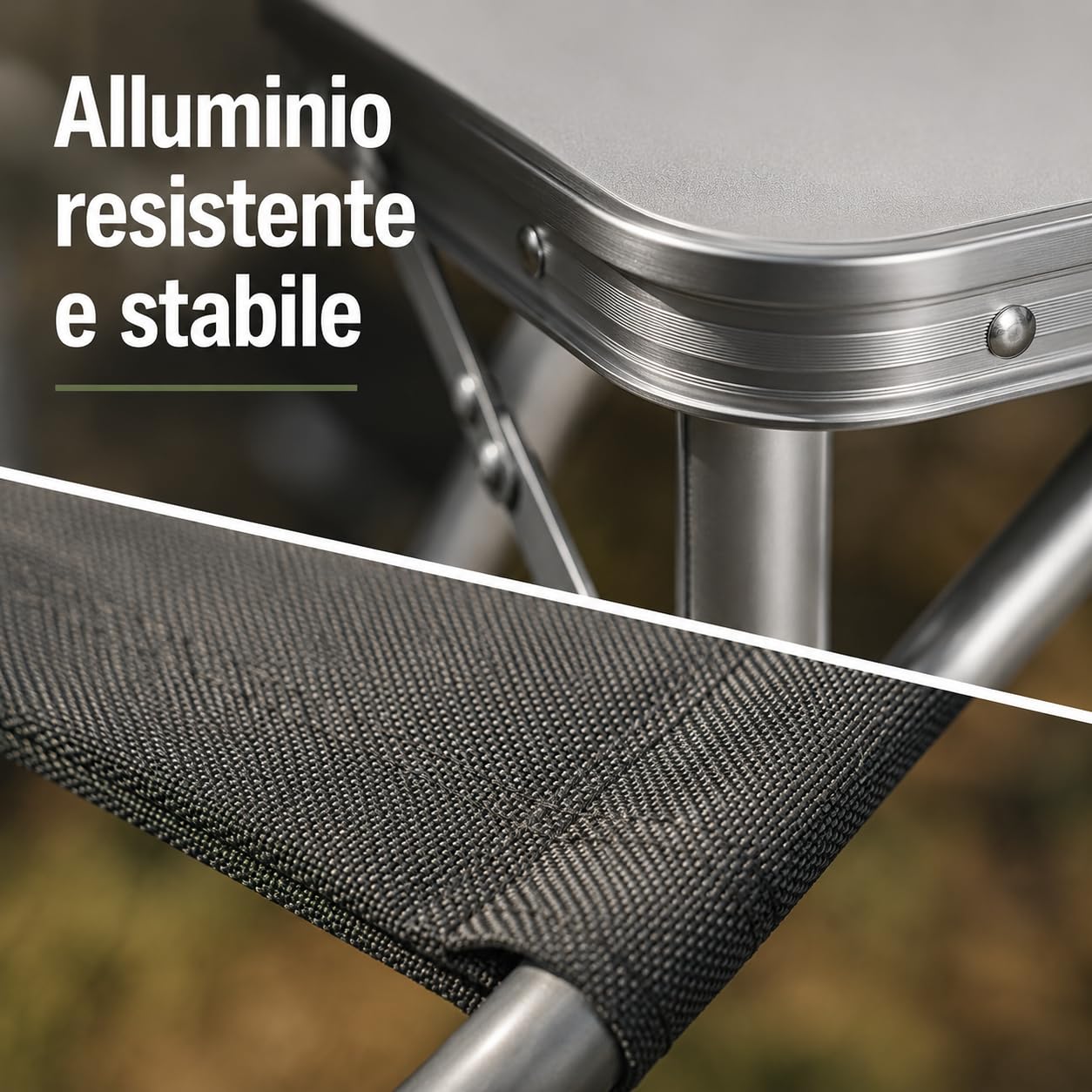 Generico Tavolo Campeggio Pieghevole con 4 Sgabelli Inclusi, Set Tavolino Pic Nic in Alluminio 120x60x70 cm, Tavolo Portatile Richiudibile per Mare Giardino Campeggio e Outdoor