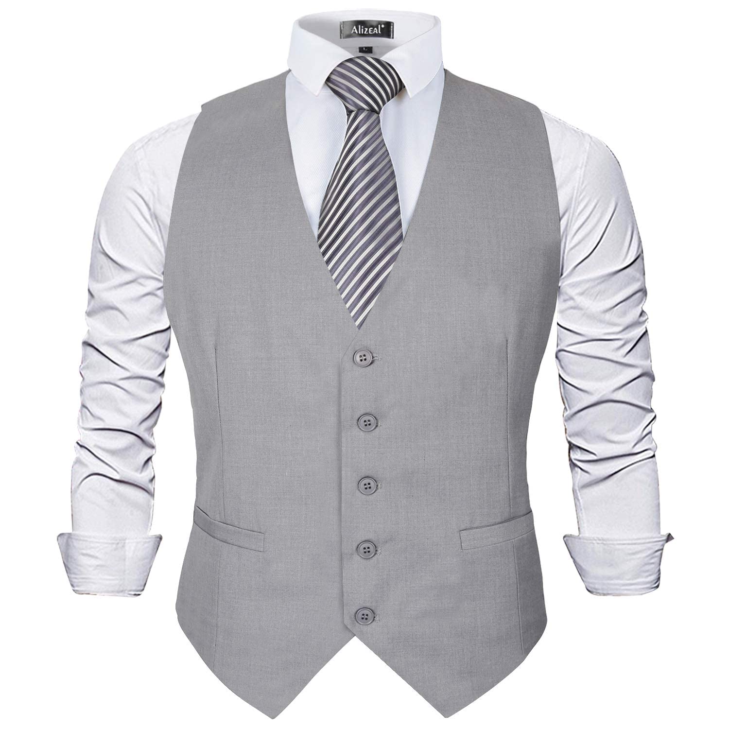 Alizeal Chaleco de traje de negocios de color sólido clásico para hombre Chaleco de esmoquin de ajuste regular