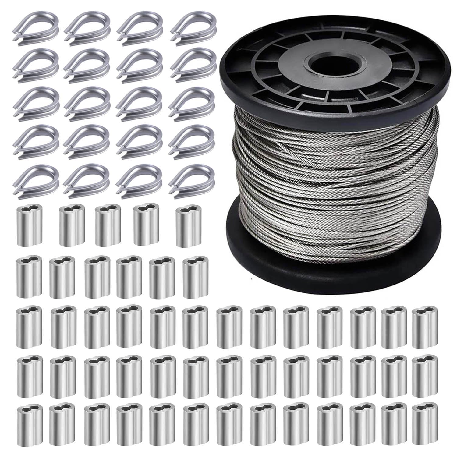ibubu ステンレスワイヤーロープ 1.5mm wire rope 7×7(SUS304)切断荷重167kg 構造 (1.5mm 100m セット)
