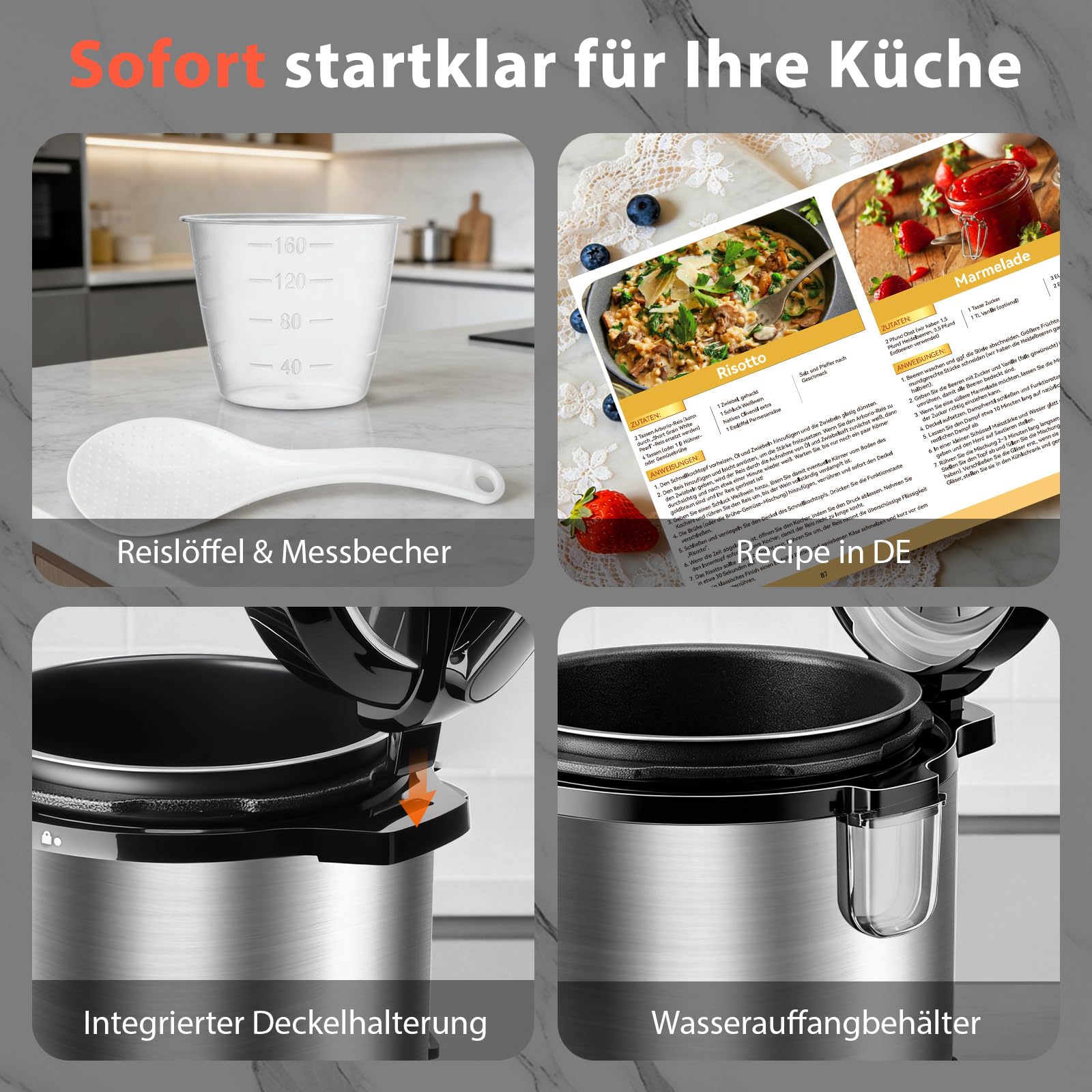 Aigostar Schnellkochtopf 6l, 18-in-1 Multikocher, Antihaft, leichte Reinigung, 1000 W Pressure Cooker, Rice Cooker, Slow Cooker, Dampfgarer, Joghurtbereiter, Speisewärmer inkl. farbigem Rezeptbuch