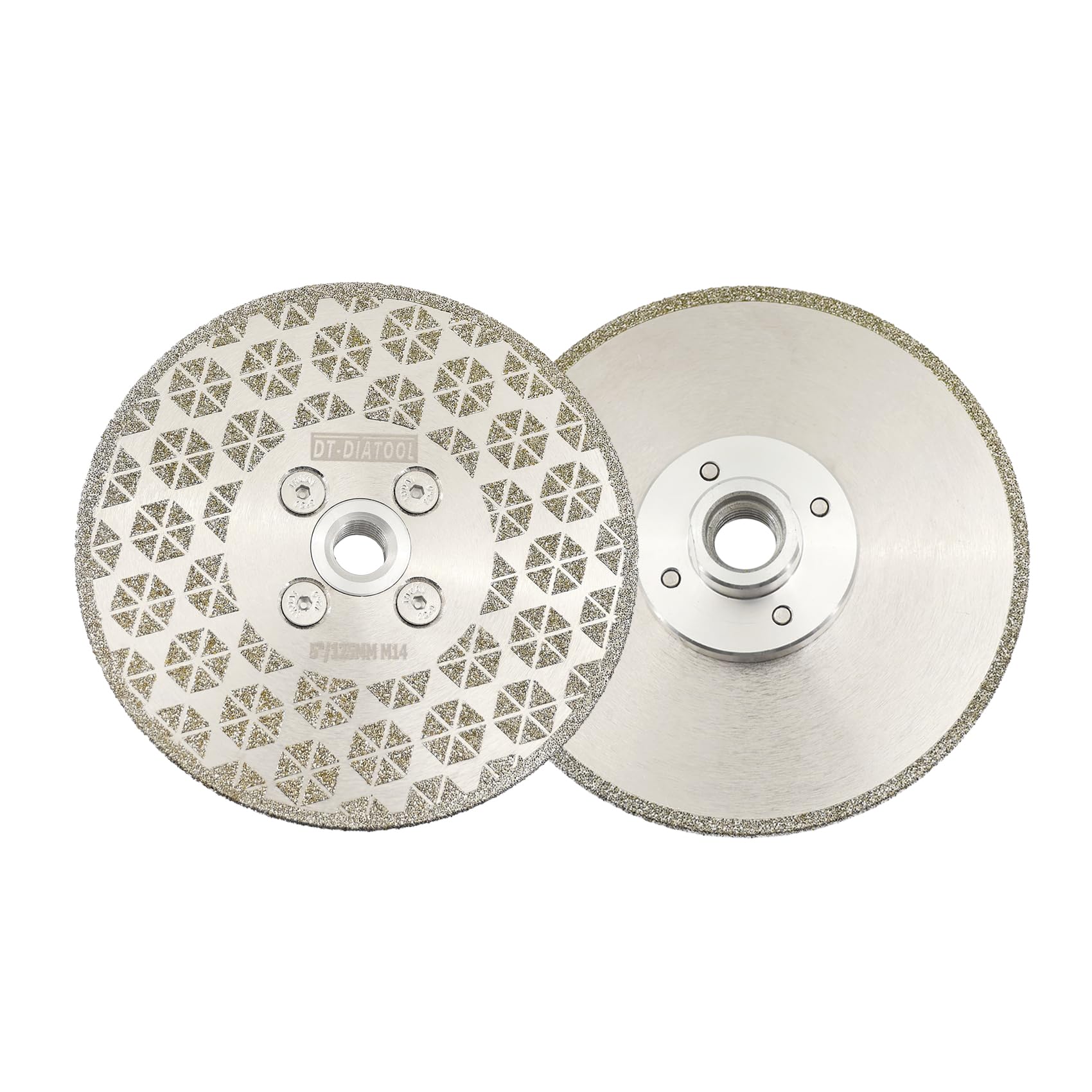 DT-DIATOOL Diamond Cutting and Grinding Disc 2-Pack 125mm x M14 Thread Flange Single Side Electroplated Diamond Disc for Granite Marble Natural Stone Tiles