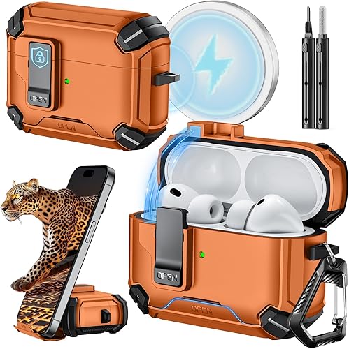 Miniatura 33 de Inesore Compatible con funda AirPods 4 con soporte para teléfono y kit de limpieza, Compatible con Magsafe, cerradura magnética automática