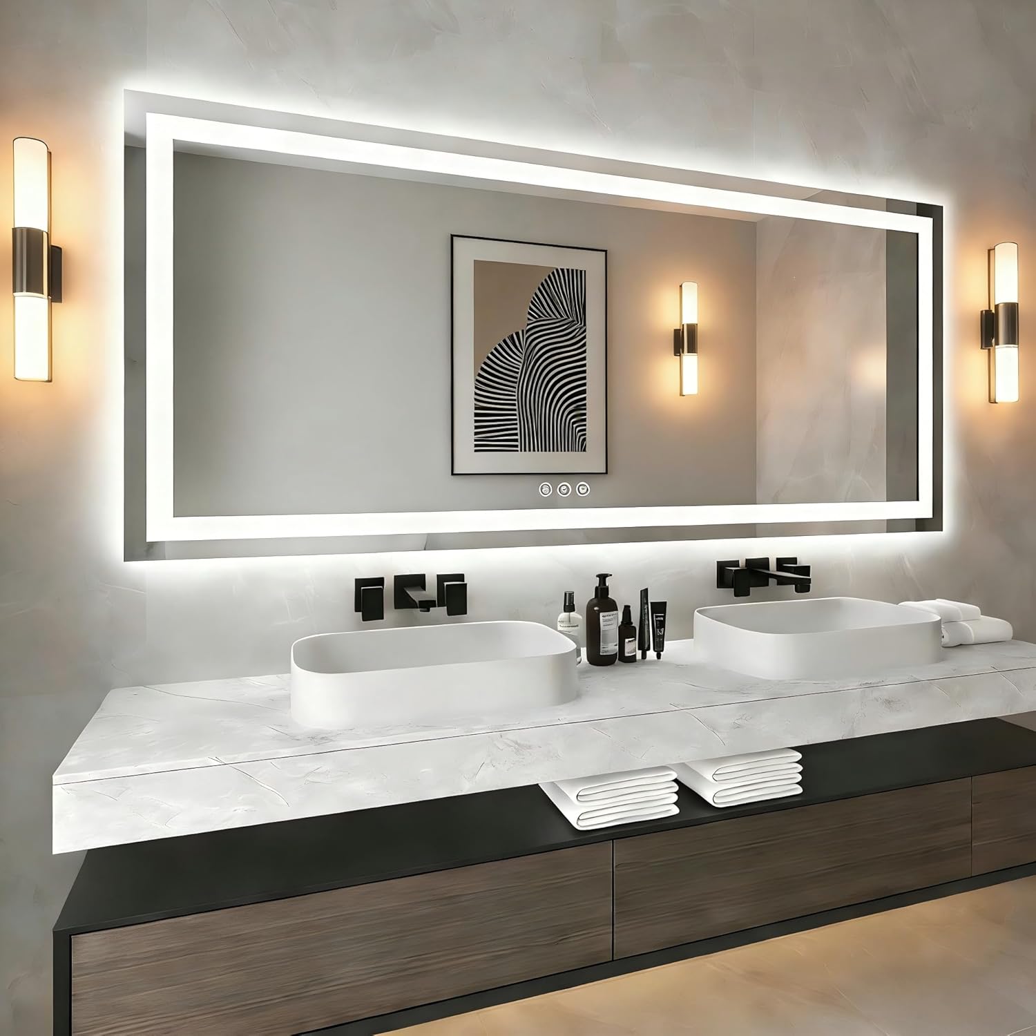 60x48 LED Bathroom Mirror with Lights, Anti-Fog, Dimmable, Backlit + Front Lit, Lighted Bathroom Vanity Mirror for Wall, Memory Function, Tempered Glass, Shatter-Proof, ETL Listed
