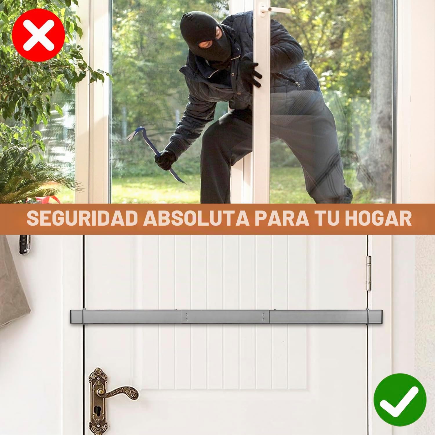 Kit de soportes de barricada de barra de seguridad para puerta, tope de puerta, dispositivos de seguridad de defensa del hogar para puerta delantera | Se adapta a puertas interiores/puertas delanteras, dispositivos de seguridad resistentes para apartament