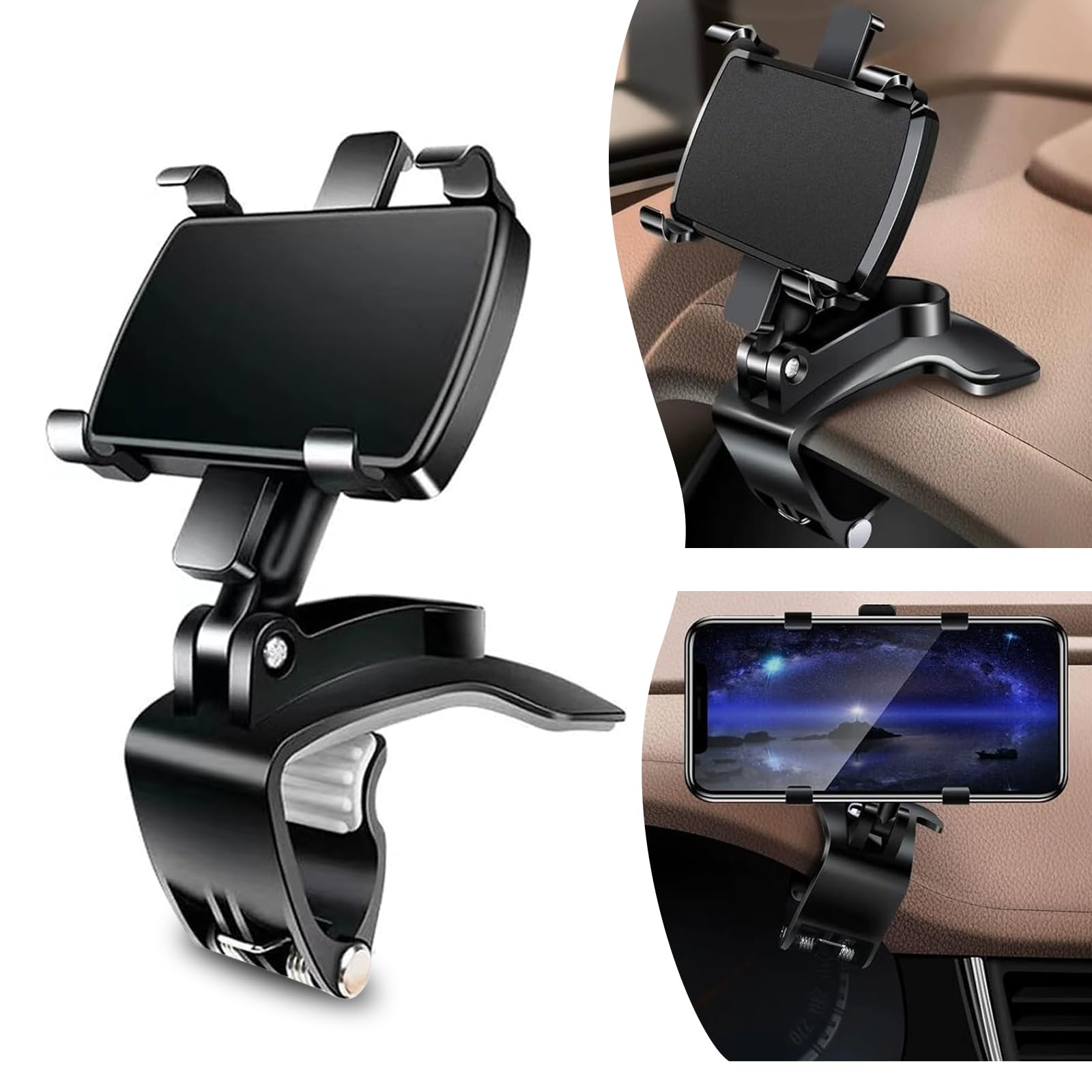 1 PC Car Rearview Mirror Mobile Phone Holder, Silicone Snap-on Four-Petal Dashboard Navigation Support Bracket, Multi-Functional Auxiliary Travel Accessory, Suitable for Most Cars (Black)