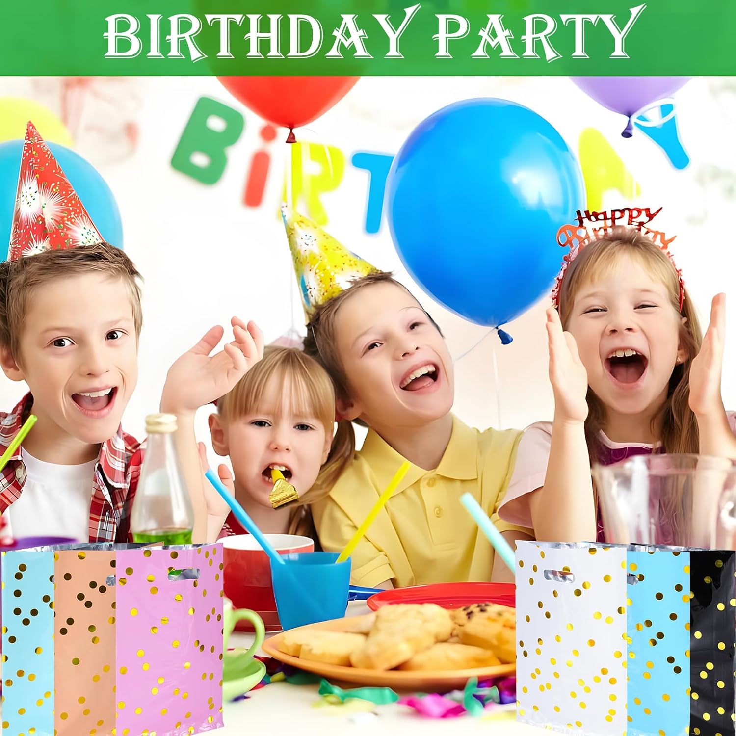 Agaommio 30pcs Party Favor Bags for Kids Birthday Goodies Bags,Christmas Gift Bag Plastic Gift Bags for Kids Girls Boys Candy Birthday Party Favor Gift Wraps (30pcs Polka Dot Pattern 6colors) - Image 2