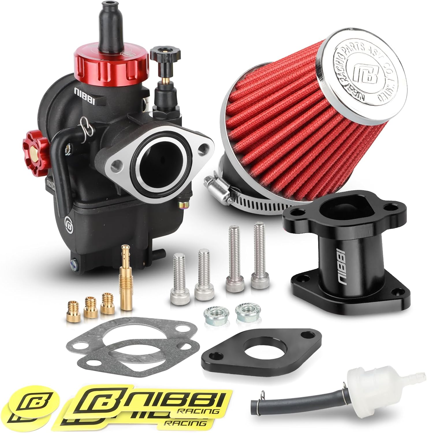 NIBBI Predator 212 Carburetor PE22FL Kit,212 Predator Performance Part Intake Pipe Inlet Manifold For Mini Bike 196cc/212cc/224cc Engine GX160 GX200 with Air Filters (Black)
