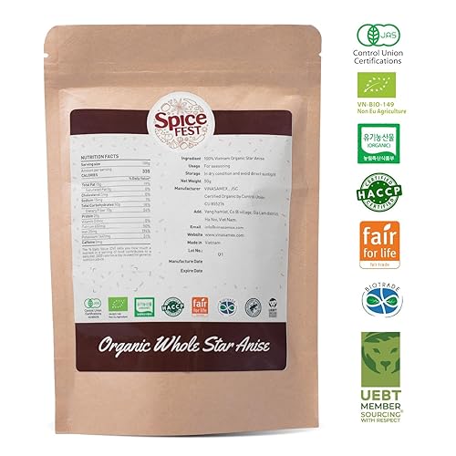 Miniatura 2 de SPICE FEST - Anís estrellado orgánico entero, (1.8 onzas) Cápsulas de anís estrellado vietnamita 100% natural, especia de anís estrellado seco, sin