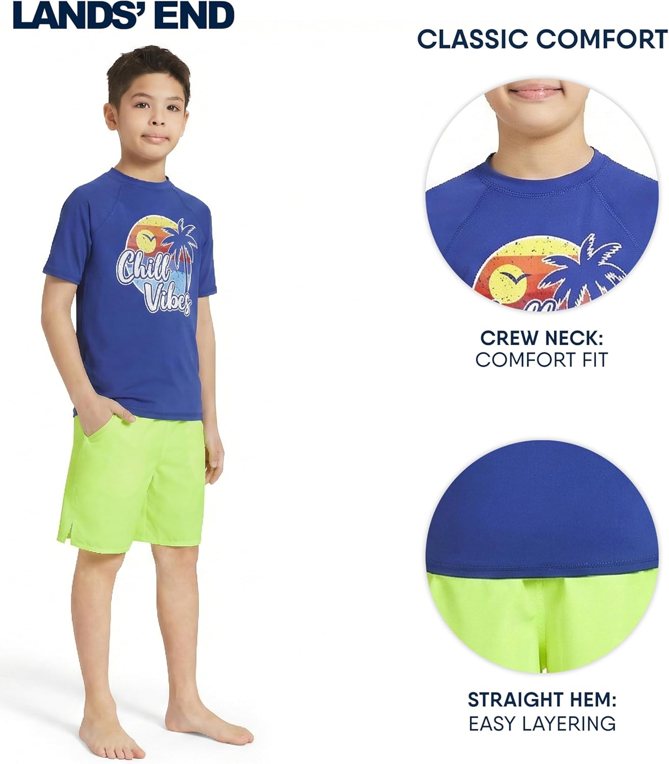 Lands' End Boys' Swim UPF 50 Plus Short Sleeve Sun Tee Rash Guard Shirt - Image 6