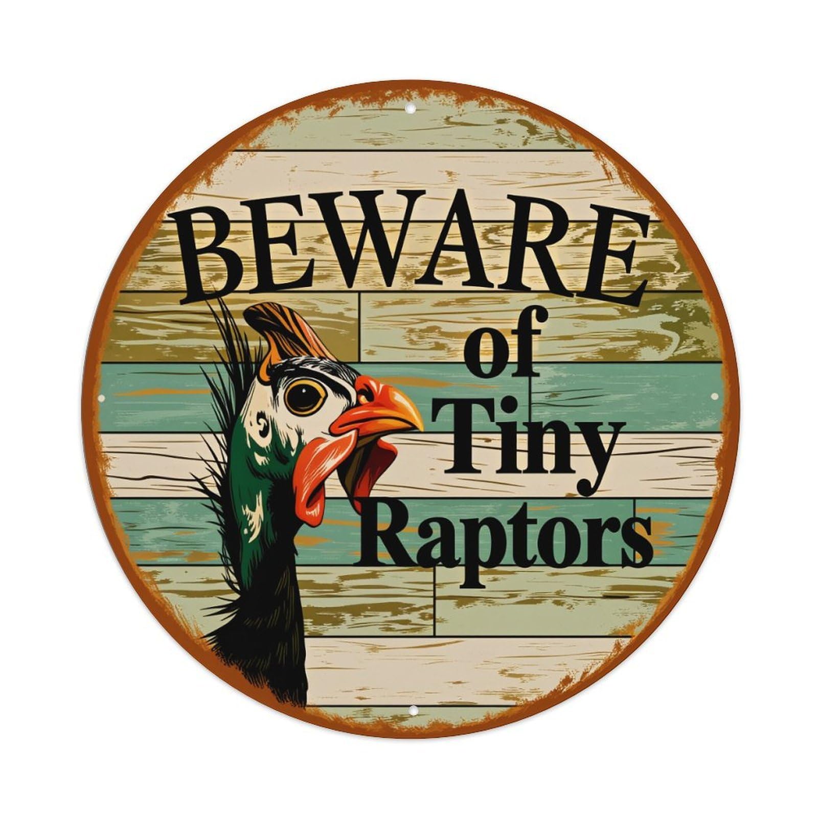 Beware Of Tiny Raptors Chicken Metal Tin Sign Vintage Garden Bedroom Cafe Bar Man Cave Home Wall Decor Metal Poster 8x8 inches
